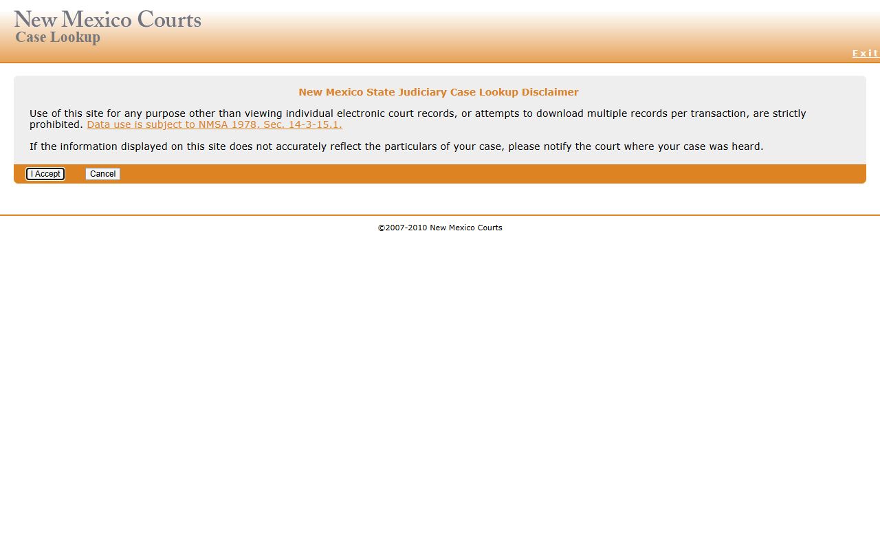 New Mexico Courts Case Lookup search page